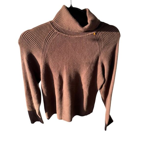 Chocolate Brown Ribbed Turtle Neck Sweater - L - Picture 1 of 4